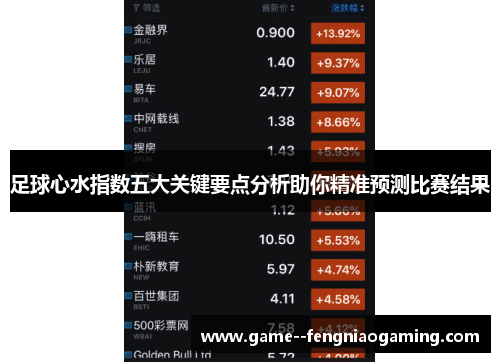 足球心水指数五大关键要点分析助你精准预测比赛结果
