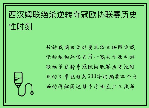 西汉姆联绝杀逆转夺冠欧协联赛历史性时刻
